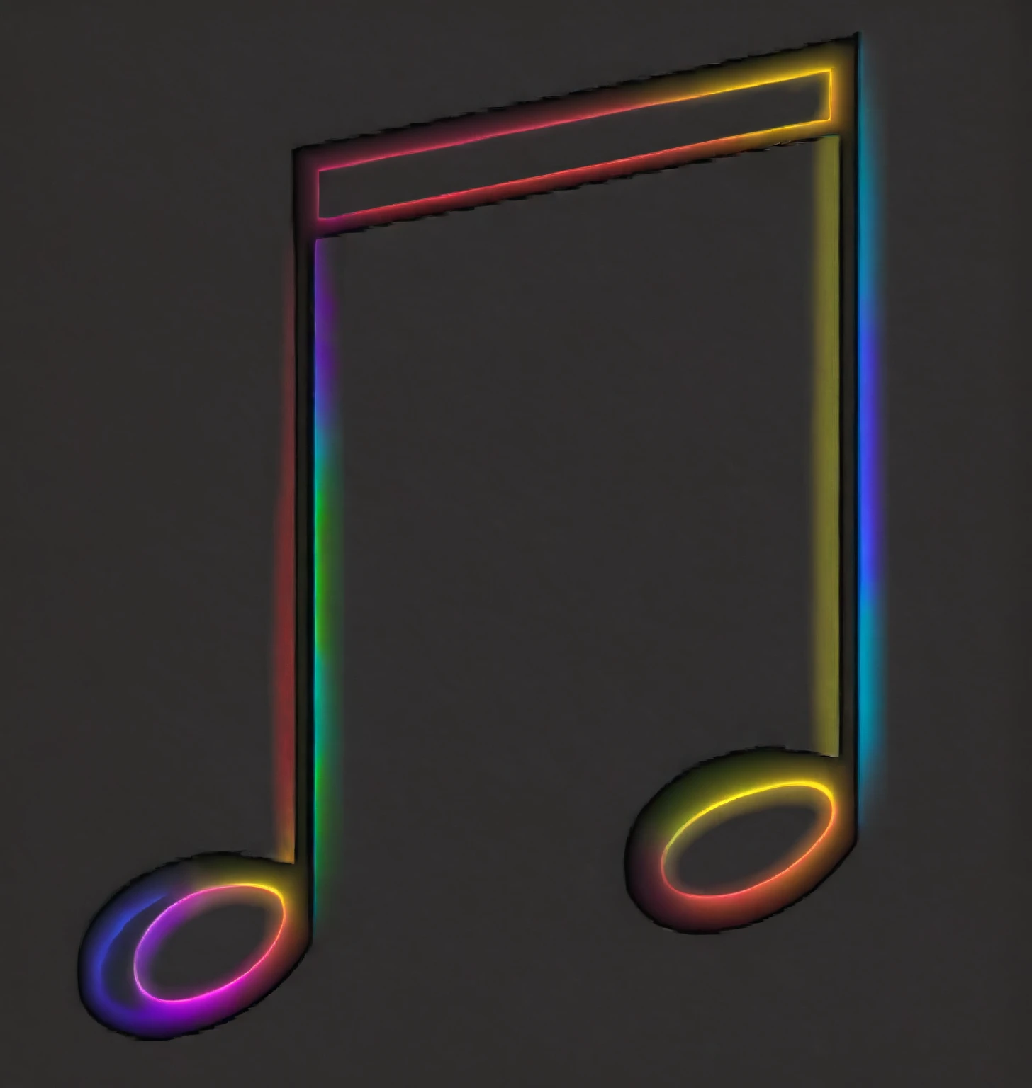 Black background, rainbow colored musical notes