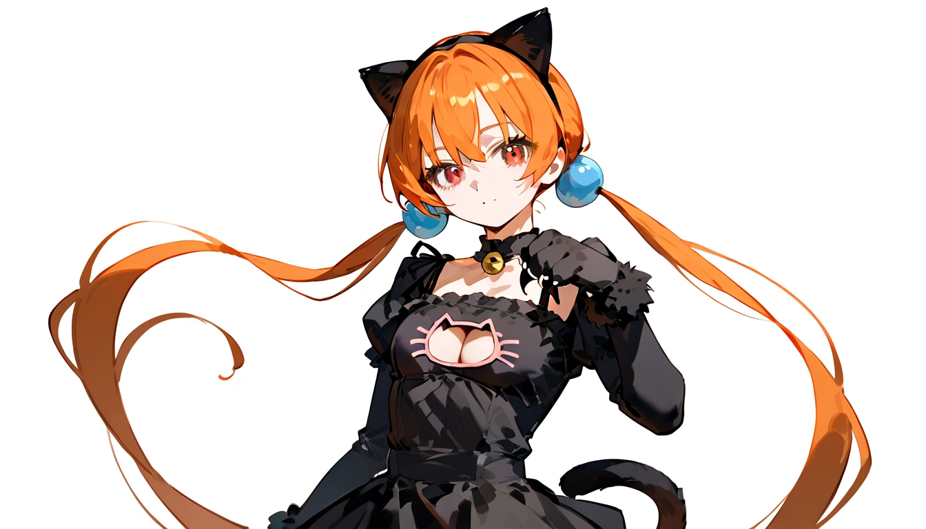 anime artwork, score_9, score_8_up, score_7_up, score_6_up, score_5_up, score_4_up,alisasr, 1girl, orange hair, red eyes, fake black cat ears, hairband, long hair, very long hair, twintails, hair ornament, hair bobbles, low twintails,, \\\\\\ \\\\\ , cat lingerie, paws gloves, cat tail, the pose, , claws, >:)
