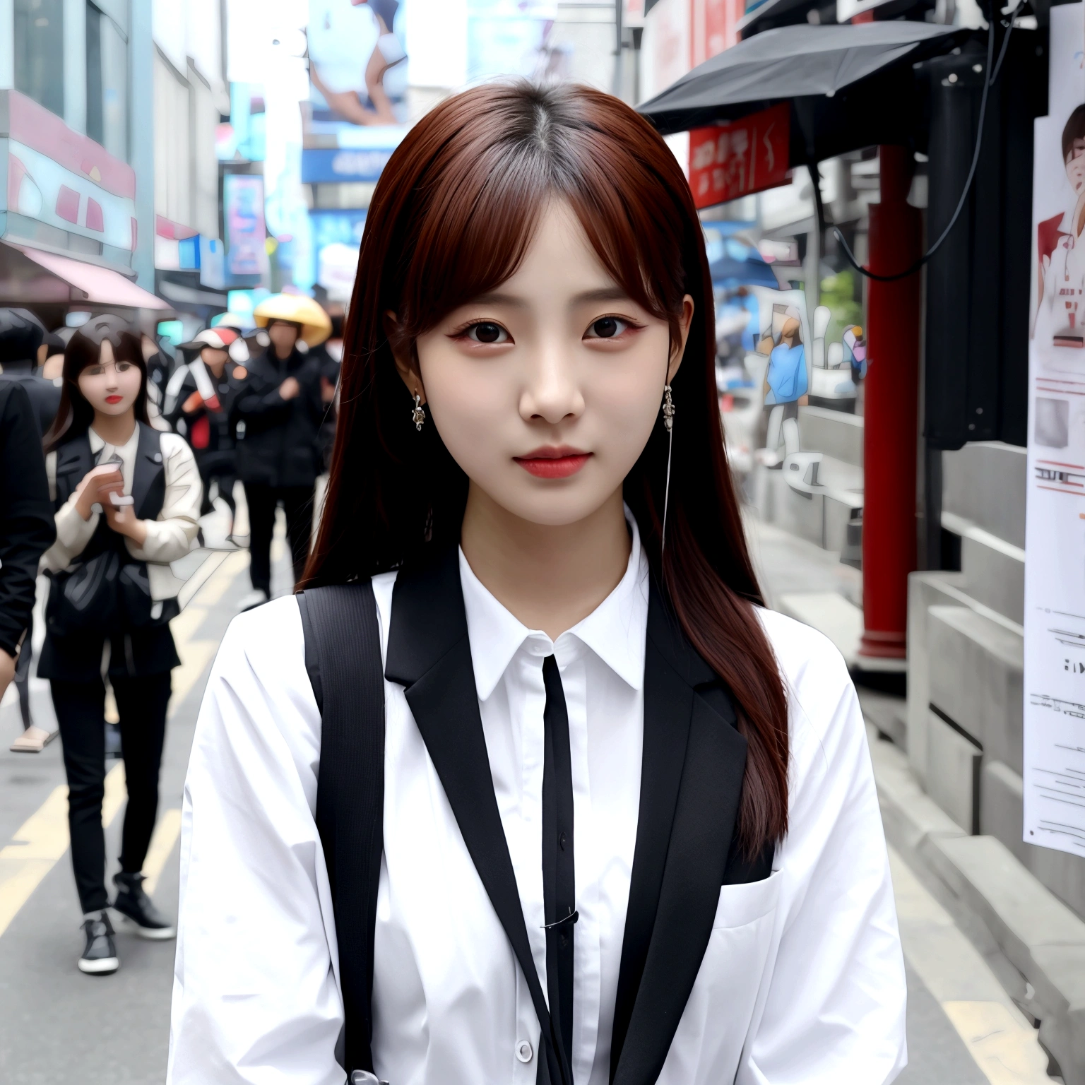 cute kpop idol standing in street