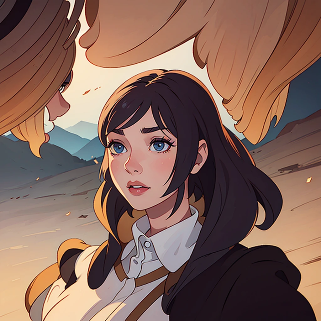 a short-haired woman in the desert, detailed face, beautiful eyes and lips, cinematic lighting, surreal atmosphere, highly detailed, masterpiece, 8k, photorealistic