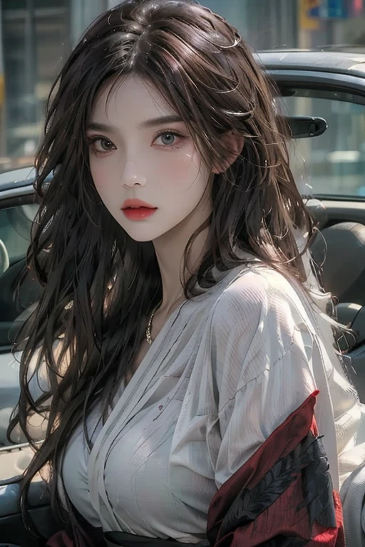 เต็มตัว, photorealistic, high resolution, 1women, solo, (detailed face), Red Hair, ผมหางม้าสูง, Taoist robe, oversized clothes, jewelry, midjourney portrait