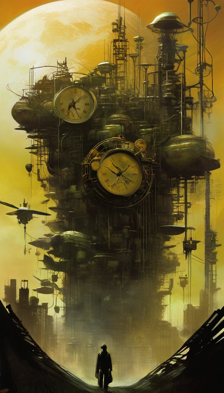 clockworld futuristic scene:1.5, Dave mckean art inspired