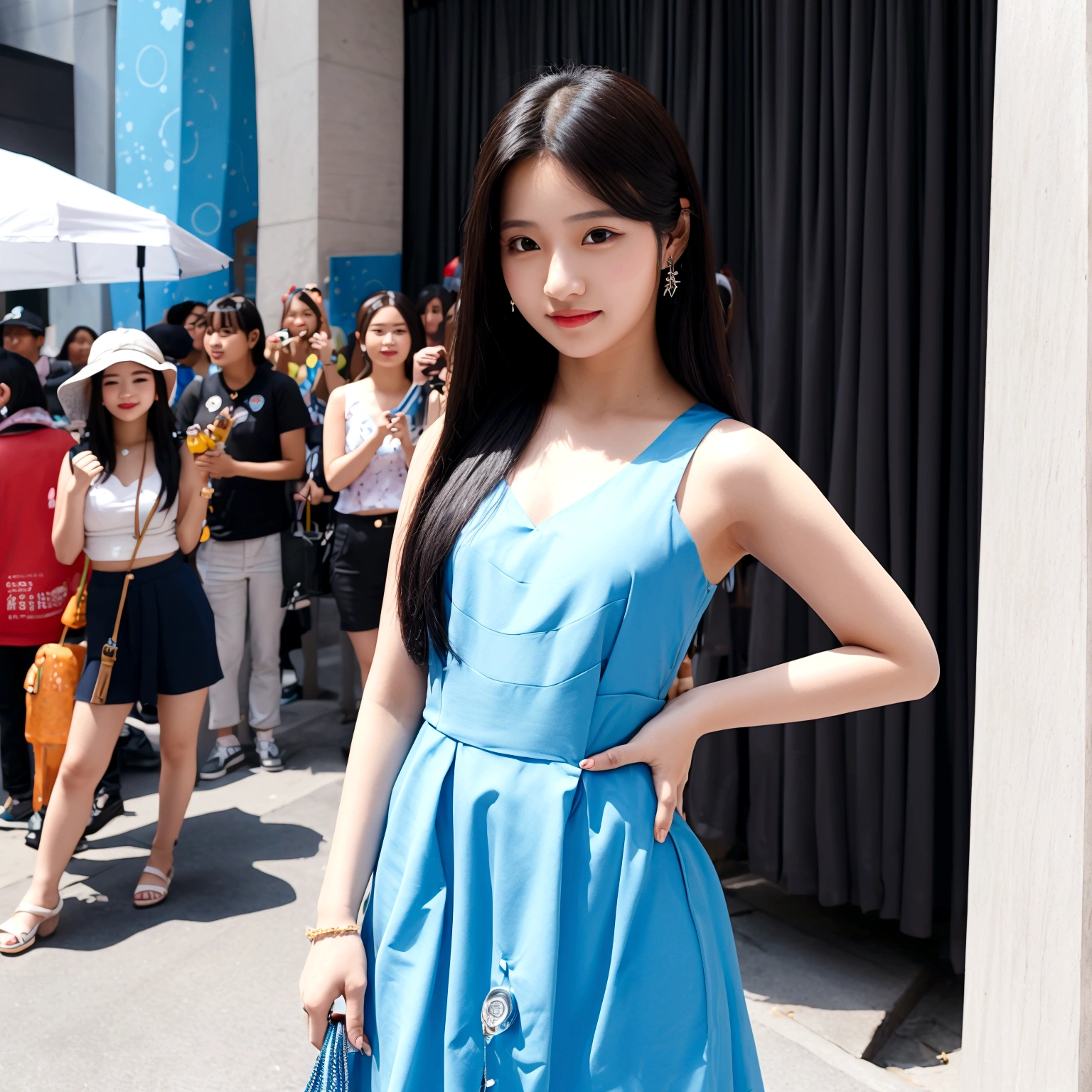 aespa karina, cute kpop idol standing in street
