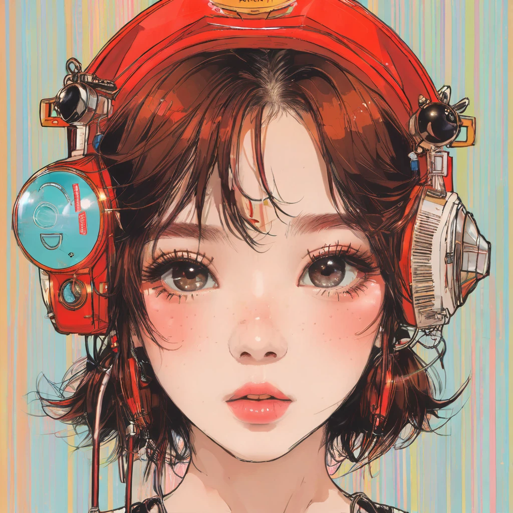 (masterpiece, best quality), 1girl,  lofi artstyle, retro aesthetic, pop art、plasma、