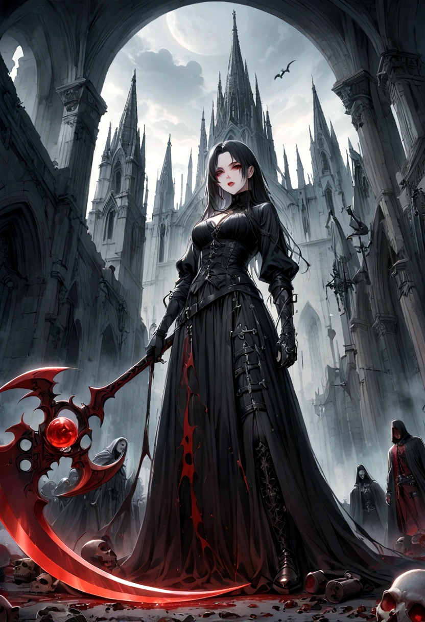 （Messenger from hell：1.4），cross，one个巨大的吸Blood鬼，Scythe viewed from below，hell，magma，flame，（紫色flame：1.3），There is fresh Blood on the ground，Blood pool，dripping Blood，Gothic aesthetics，one、Rose、castle、cross、Blood、Cemetery，Gothic style的神秘、Solemn and profound，Gothic style，Gothic style蕾丝的衣服、象征浪漫的Rose、grave、吸Blood鬼、witch、ruins、Gothic Cathedral，Gothic symbols series
