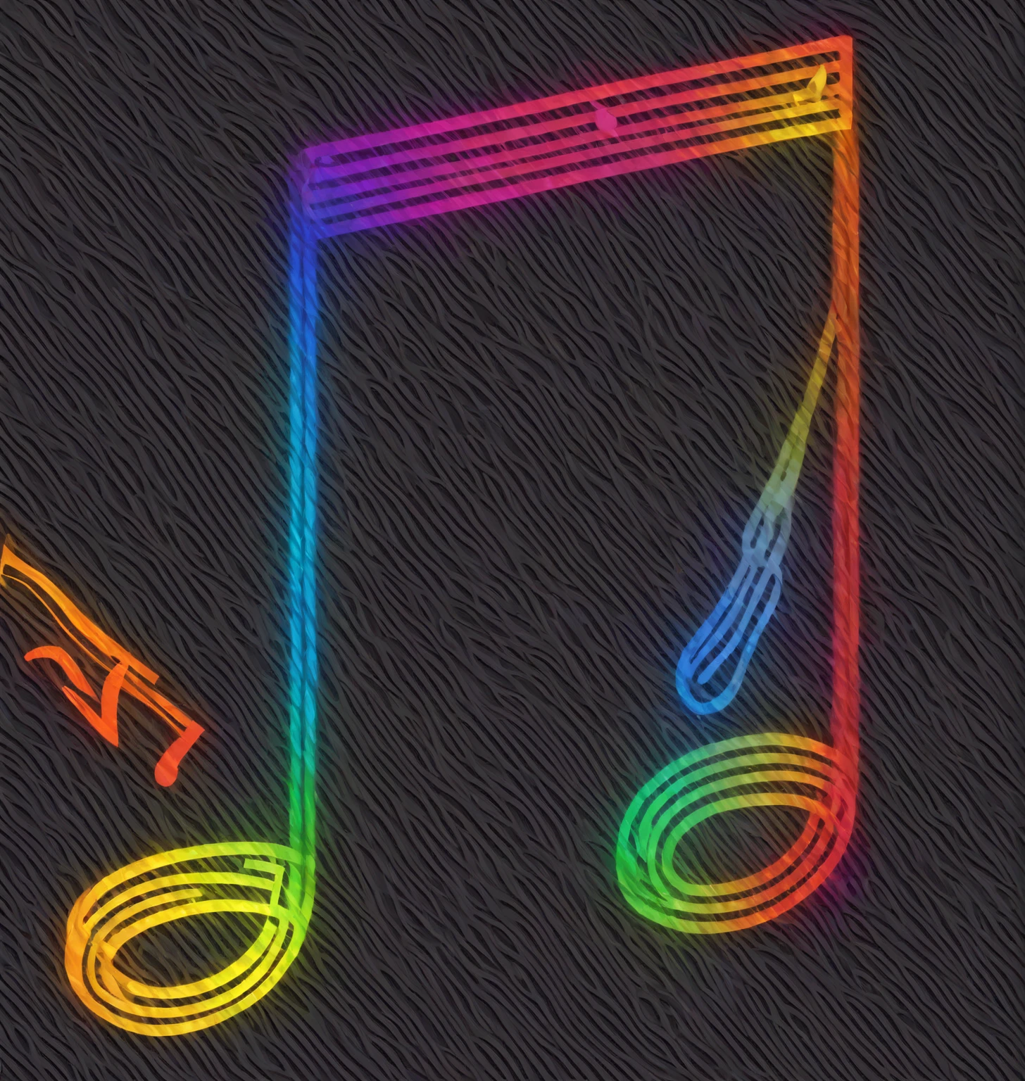 Black background, rainbow colored musical notes