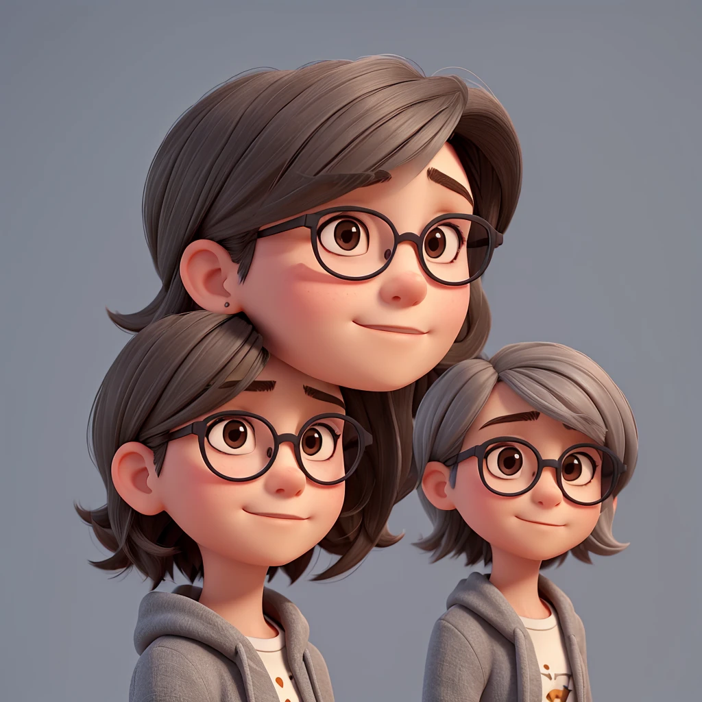 Short woman with shoulder-length hair and a mixture of gray, round but thin face, black round mid-face glasses, chin a little out