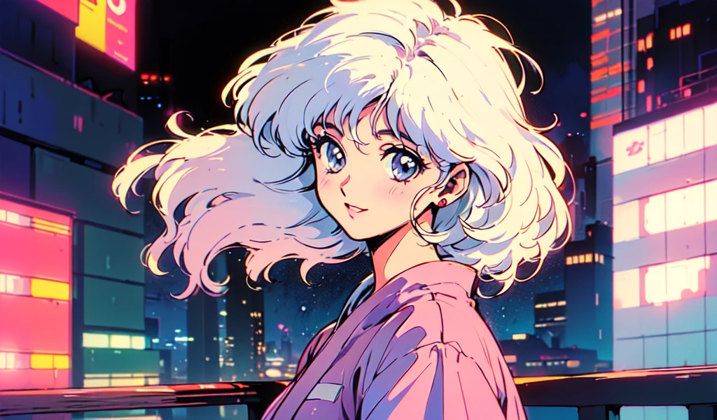(80s, retro, city pop: 1.5), (album jacket), (famous song, highest quality), (anime, illustration), (pastel color: 1.4),
Best photo pose, dynamic angle, pink hair color, bob hair,straight hair
cool impression, shiny hair, YUKATA,firework, girl, solo, smile, perfect eyes, delicate face,