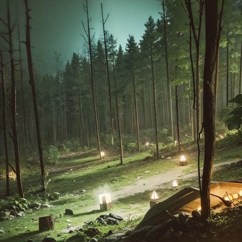  Sinister scout camp in dark forest at night surrounded by bars