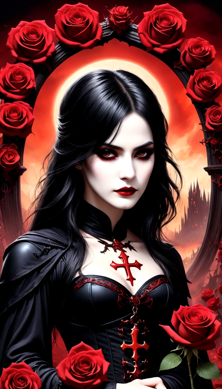 (Messenger from hell:1.4),cross,one个巨大的吸Blood鬼,Scythe viewed from below,hell,magma,flame,(紫色flame:1.3),There is fresh Blood on the ground,Blood pool,dripping Blood,Gothic aesthetics,one、Rose、castle、cross、Blood、Cemetery,Gothic style的神秘、Solemn and profound,Gothic style,Gothic style蕾丝的衣服、象征浪漫的Rose、grave、吸Blood鬼、witch、ruins、Gothic Cathedral,Gothic symbols series