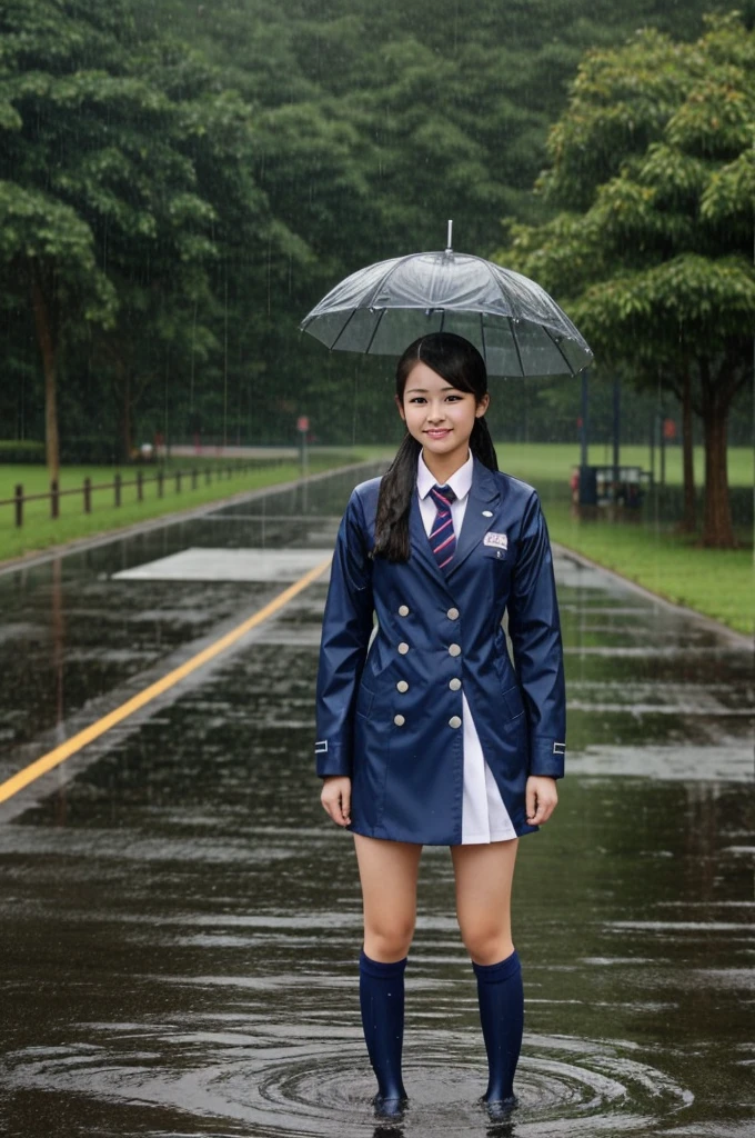 Girl Highschool , janpan uniformis, stand in rain, cloths wet