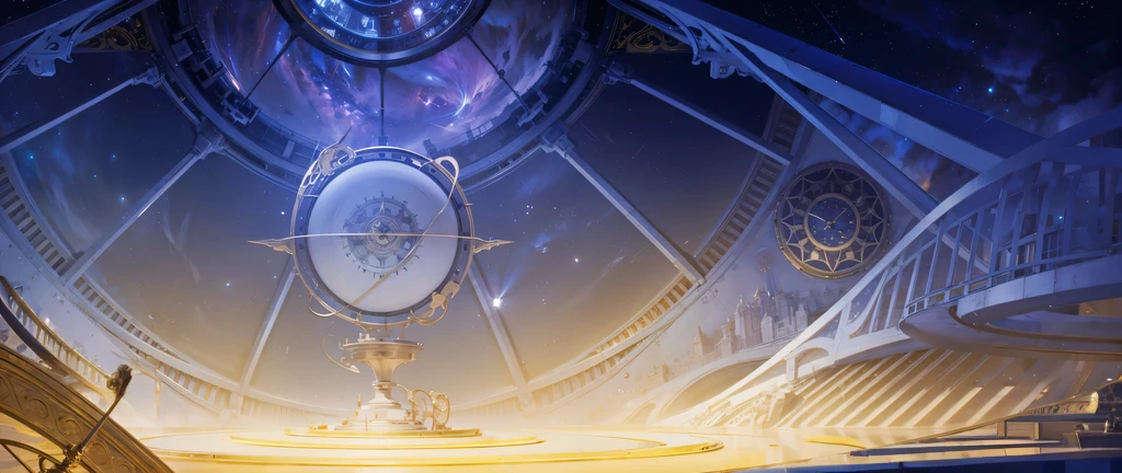 There is a clock on the ceiling of a building., Infinite Space Clock Background, Infinite Celestial Library, Alchemist's Library Background, background technologywork, Animation New Art Universe Display, Intricate sparkling atmosphere, background technology, Concept Art magical highlight, Kingdom of Light Background, Arena Background, anime background technology, astral background, Gorgeous border + Concept Art, Star Clocks