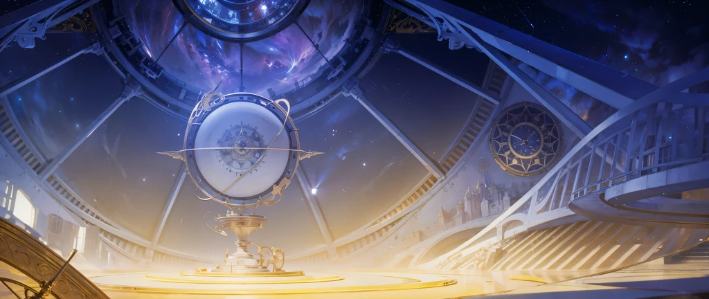 There is a clock on the ceiling of a building., Infinite Space Clock Background, Infinite Celestial Library, Alchemist's Library Background, background technologywork, Animation New Art Universe Display, Intricate sparkling atmosphere, background technology, Concept Art magical highlight, Kingdom of Light Background, Arena Background, anime background technology, astral background, Gorgeous border + Concept Art, Star Clocks