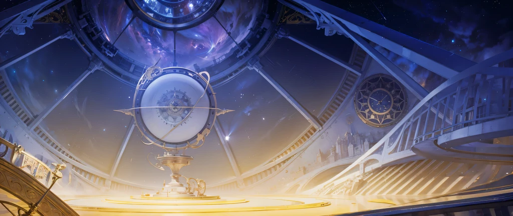 There is a clock on the ceiling of a building., Infinite Space Clock Background, Infinite Celestial Library, Alchemist's Library Background, background technologywork, Animation New Art Universe Display, Intricate sparkling atmosphere, background technology, Concept Art magical highlight, Kingdom of Light Background, Arena Background, anime background technology, astral background, Gorgeous border + Concept Art, Star Clocks
