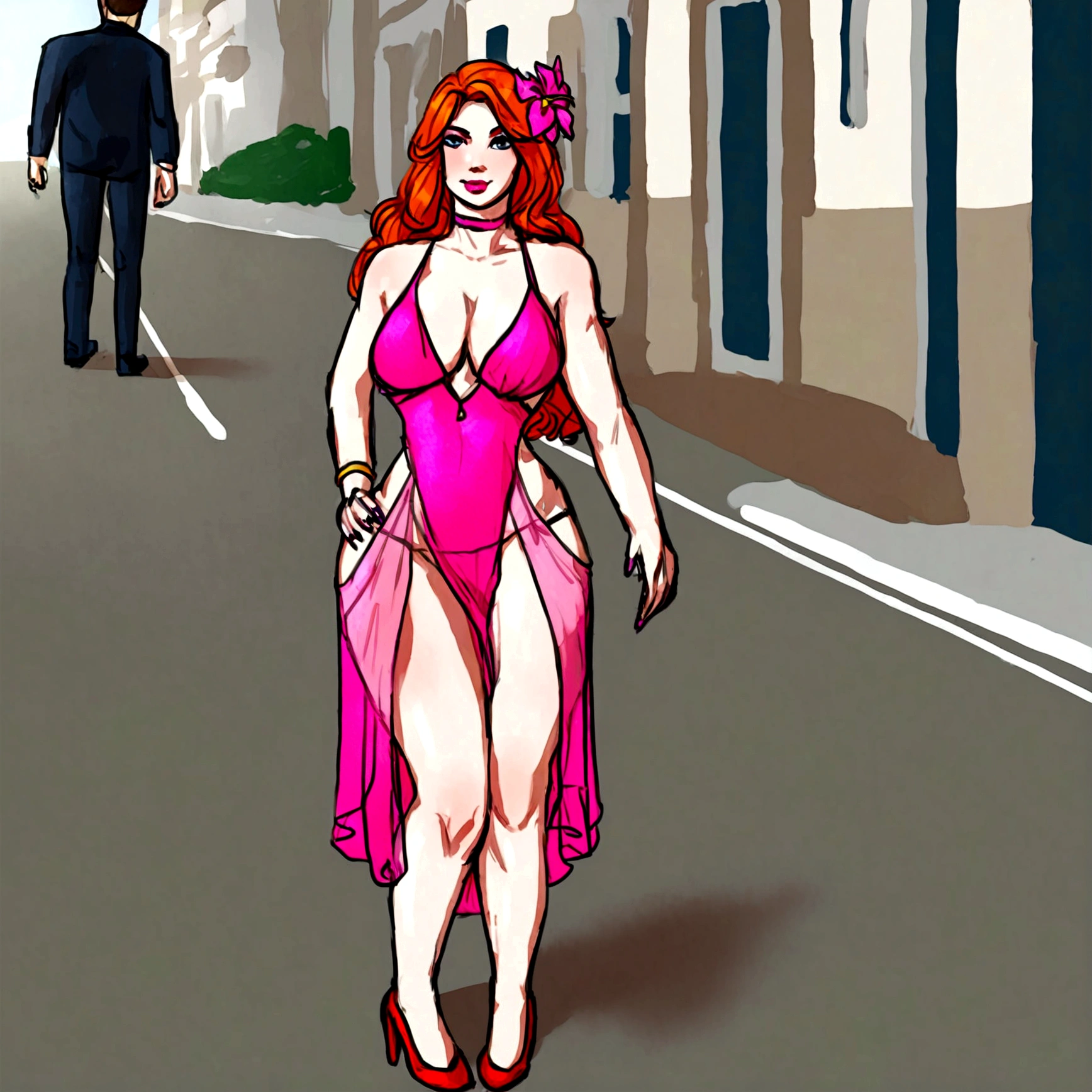 sexy woman standing in street