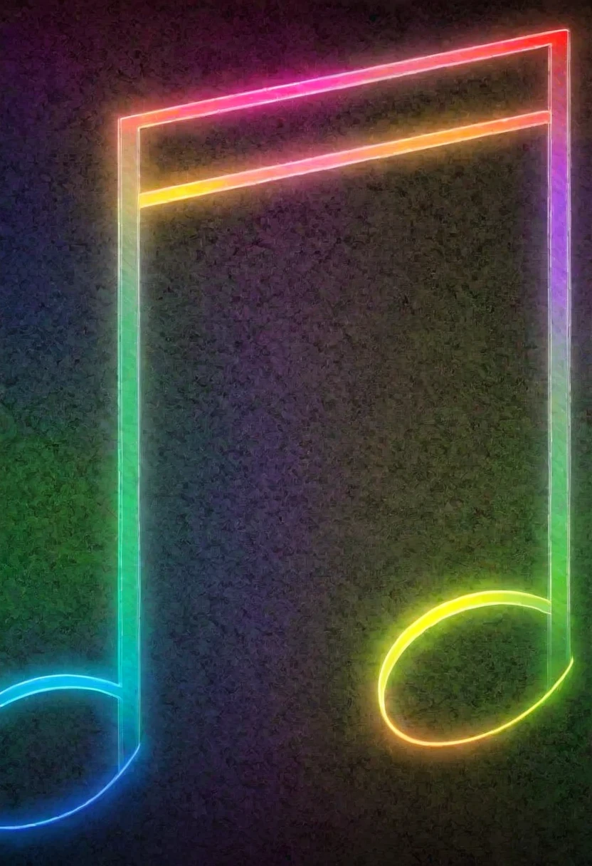 Black background, rainbow colored musical notes