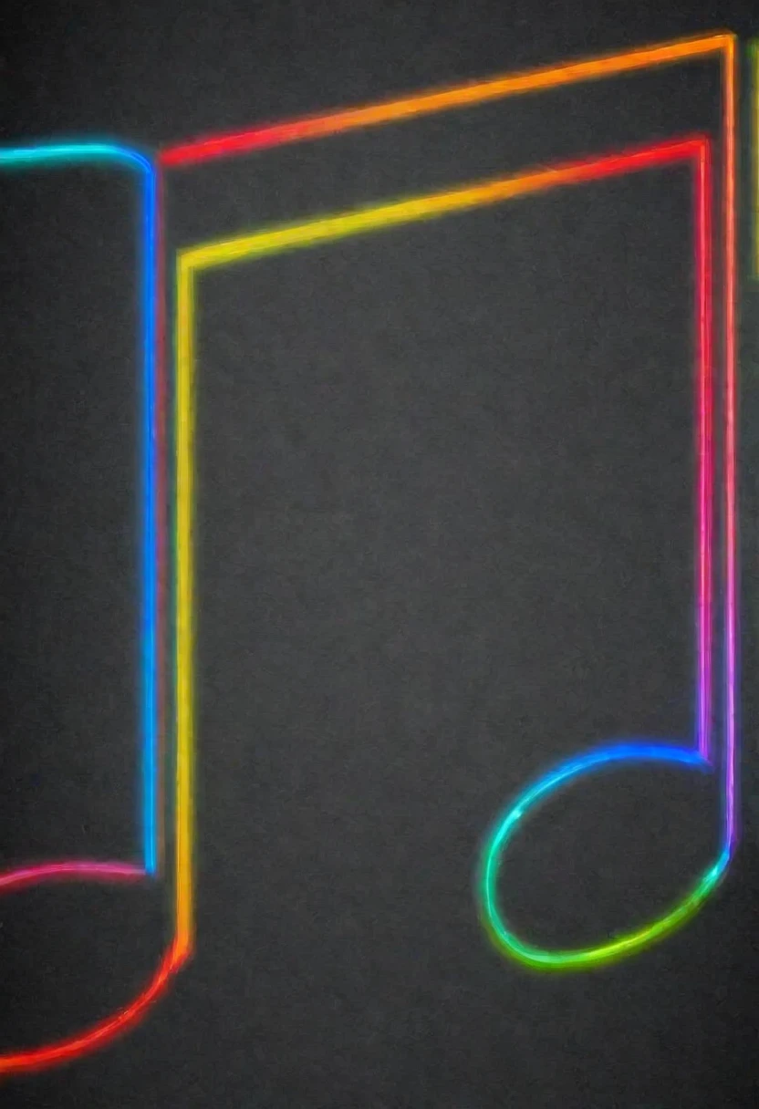 Black background, rainbow colored musical notes