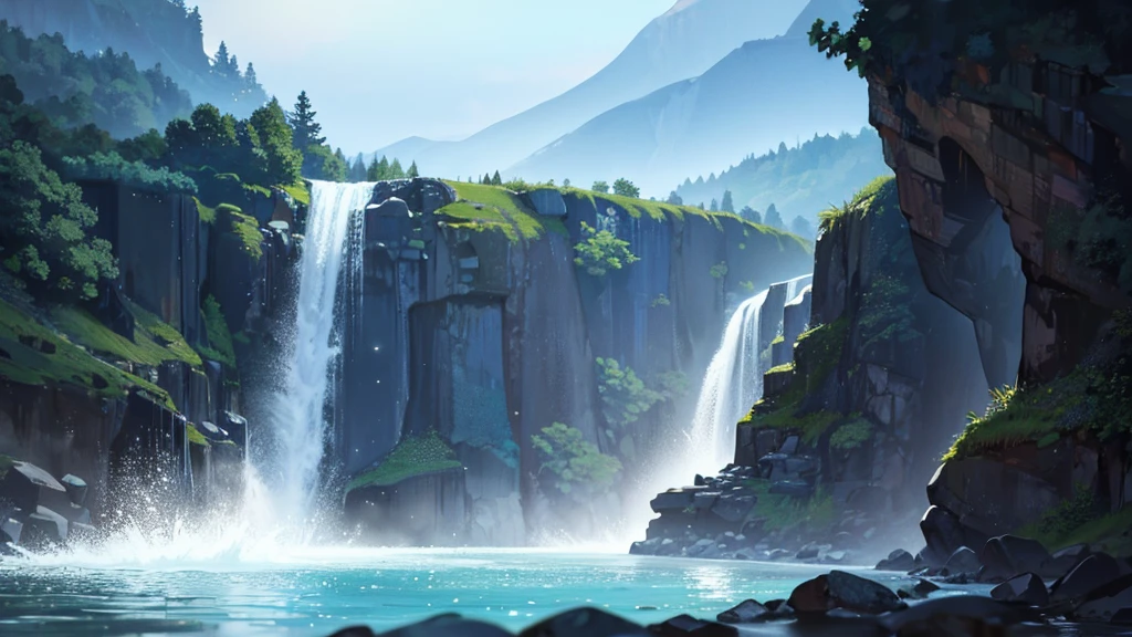 A drop of water falling into a beautiful river
