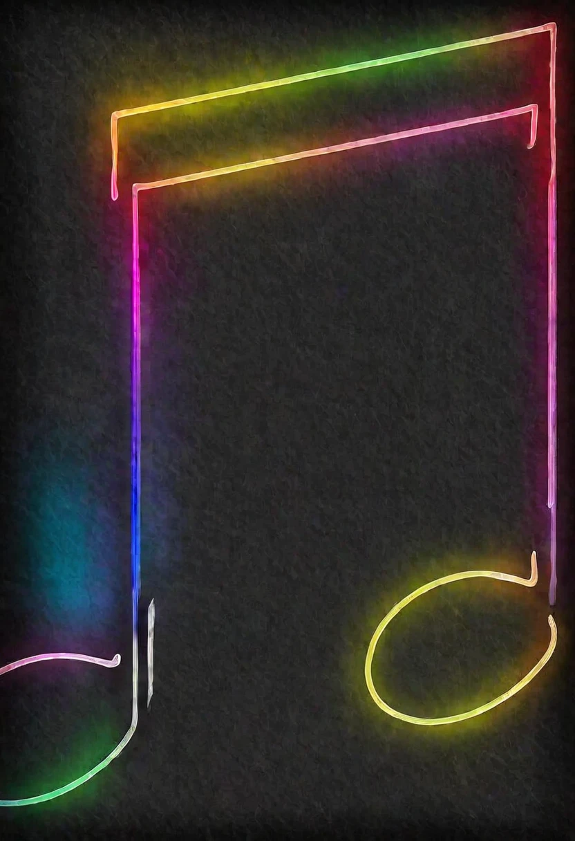 Black background, rainbow colored musical notes