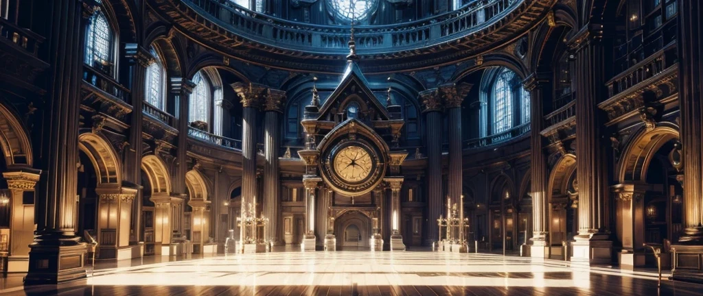 There is a clock on the ceiling of a building., Infinite Space Clock Background, Infinite Celestial Library, Alchemist&#39;s Library Background, background technologywork, Animation New Art Universe Display, Intricate sparkling atmosphere, background technology, Concept Art magical highlight, Kingdom of Light Background, Arena Background, anime background technology, astral background, Gorgeous border + Concept Art, Star Clocks