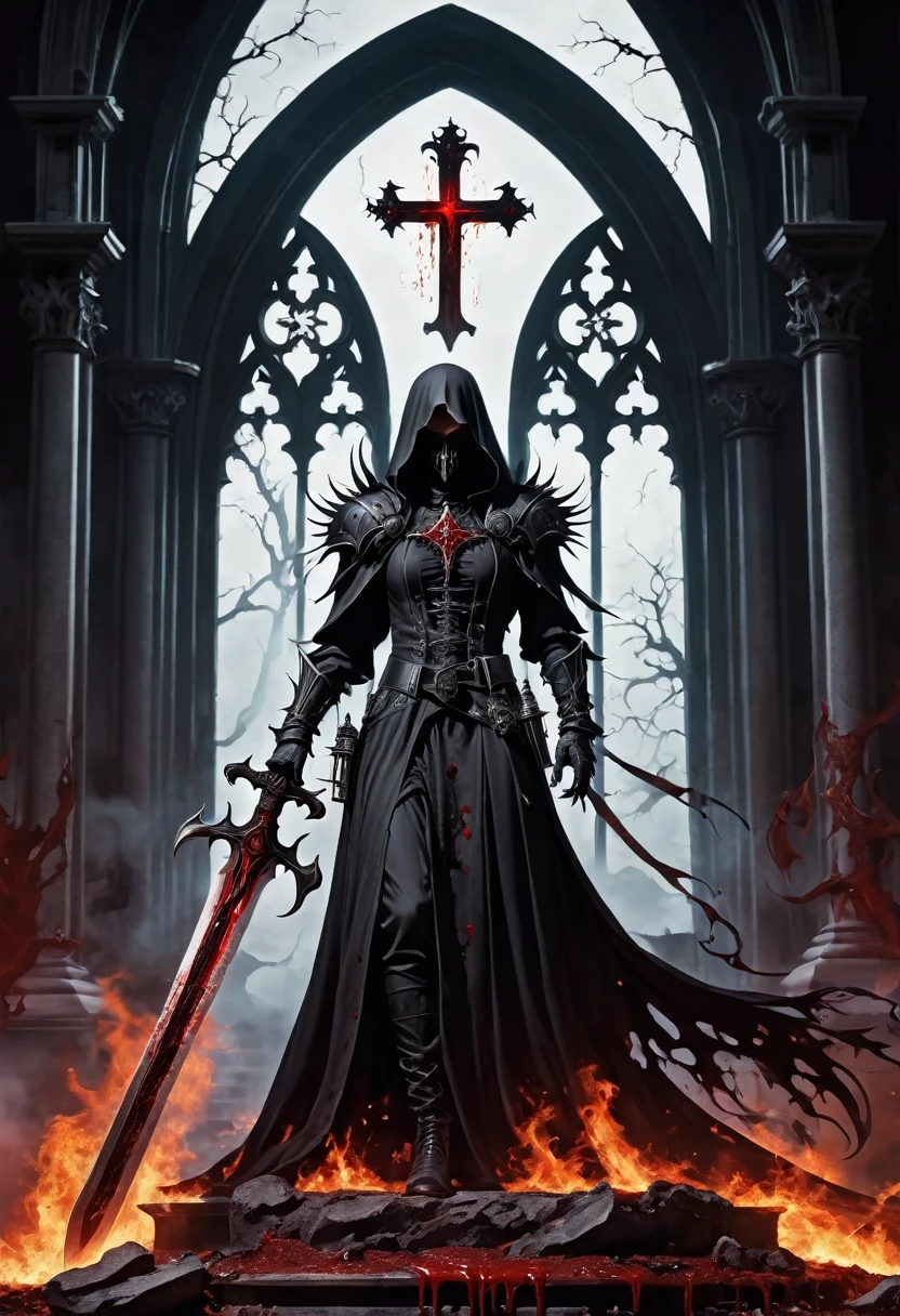 （Messenger from hell：1.4），cross，one个巨大的吸Blood鬼，Scythe viewed from below，hell，magma，flame，（紫色flame：1.3），There is fresh Blood on the ground，Blood pool，dripping Blood，Gothic aesthetics，one、Rose、castle、cross、Blood、Cemetery，Gothic style的神秘、Solemn and profound，Gothic style，Gothic style蕾丝的衣服、象征浪漫的Rose、grave、吸Blood鬼、witch、ruins、Gothic Cathedral，Gothic symbols series