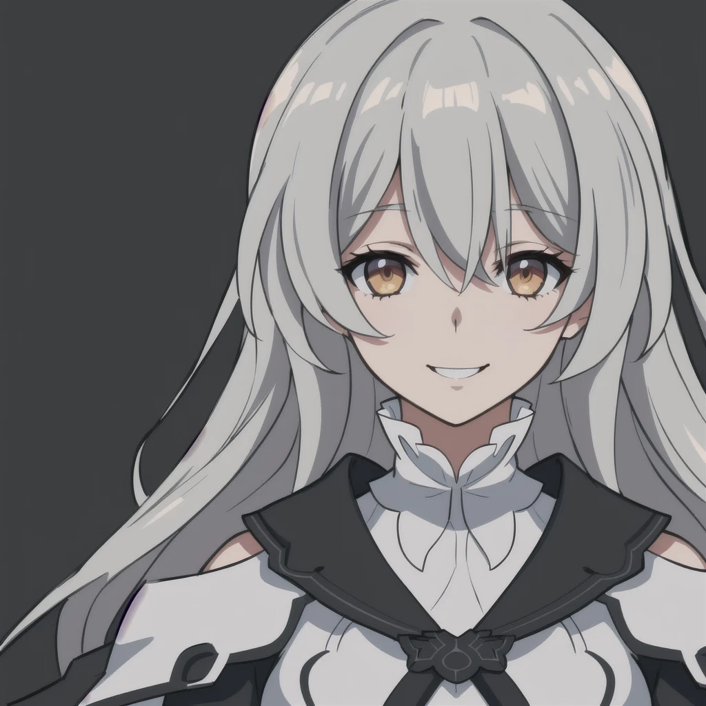 anime girl, happy smile, happy expression, light grey hair, firefly, dark brown clothes, 1girl, masterpiece, (beautiful and aesthetic:1. 5), thick black lineart, clean lineart, perfect lineart, variable lineart, clean anime outlines, intense line art, bold lineart, sharp lineart, best quality, high quality, best quality, ultra-detailed, colourful, saturated colours, dynamic lighting, HD,