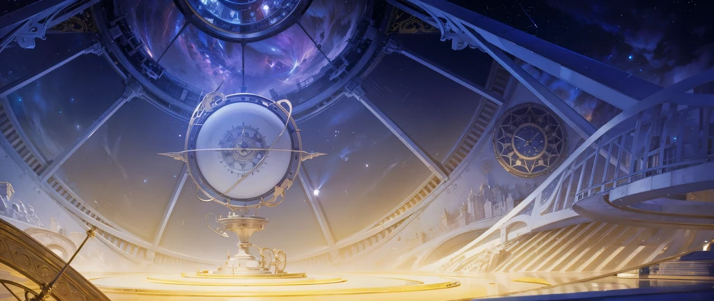 There is a clock on the ceiling of a building., Infinite Space Clock Background, Infinite Celestial Library, Alchemist&#39;s Library Background, background technologywork, Animation New Art Universe Display, Intricate sparkling atmosphere, background technology, Concept Art magical highlight, Kingdom of Light Background, Arena Background, anime background technology, astral background, Gorgeous border + Concept Art, Star Clocks