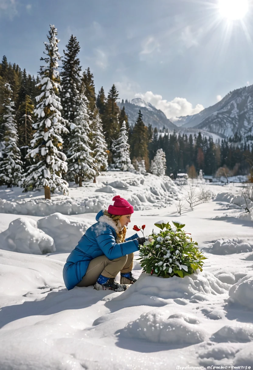 Snow Scene，snow，plant（（（Romantic atmosphere）））（（（fairy tale elements）））（（（masterpiece）））， （（best quality））