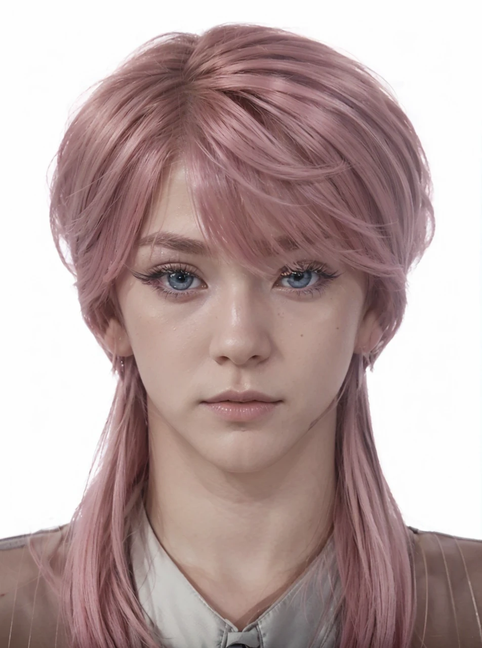 Sanzu haruchiyo, pink hair, pink long eyelashes, pink eyebrows, baby blue eyes, 1 boy, masculine.