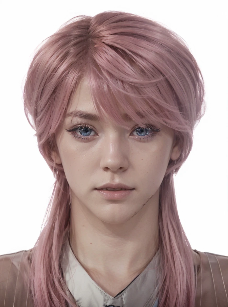Sanzu haruchiyo, pink hair, pink long eyelashes, pink eyebrows, blue eyes, 1 boy, masculine.