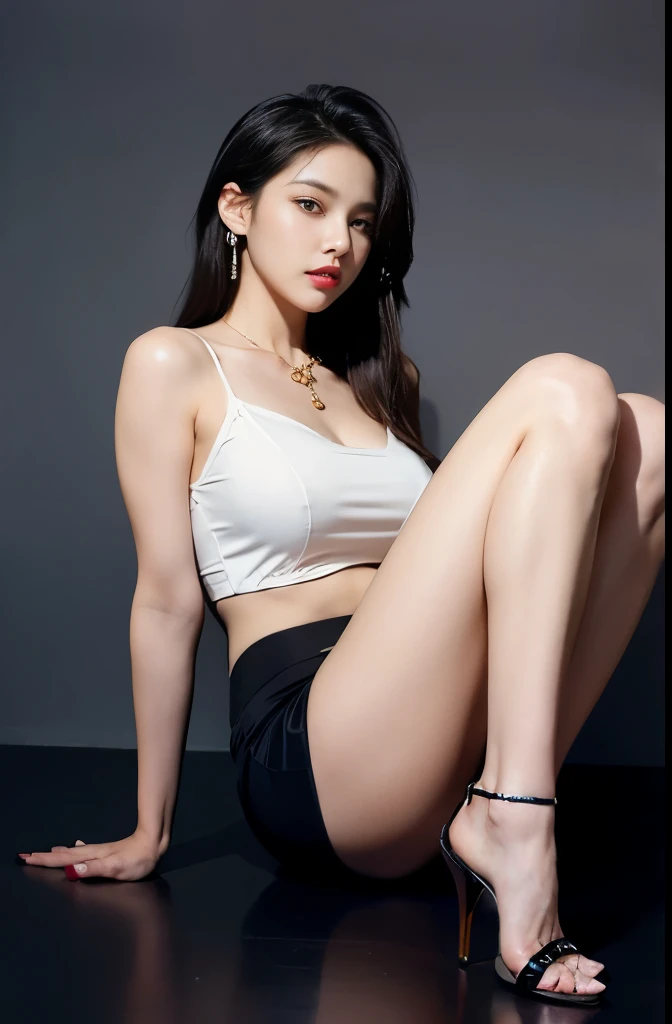 (masterpiece:1.3), (8 thousand, realistic, RAW photos, best quality: 1.4), (1 woman),(sheer silk blouse), (short skirt), (양 다리에 짙은색 realistic 팬티 스타킹 신고), (Wearing high heels on both feet), (Wearing high heels on both feet), (full body shot), (Beautiful makeover), (realistic이고 매우 아름다운 얼굴), (long eyelashes), (double eyelid), (realistic이고 섬세한 아름다운 눈), (big bust) , (Strong body through exercise), (beautiful abs), (Beautiful heaps), (tall), (really beautiful body), (black hair. parted, long hair:1.3), (아름다운 parted스타일), (beautiful skin), (ultra high resolution), (golden ratio), (realistic 길고 아름다운 두 다리), (realistic and beautiful arms), (necklace), (earring),(beautiful nails manicure), (So beautiful and sexy)