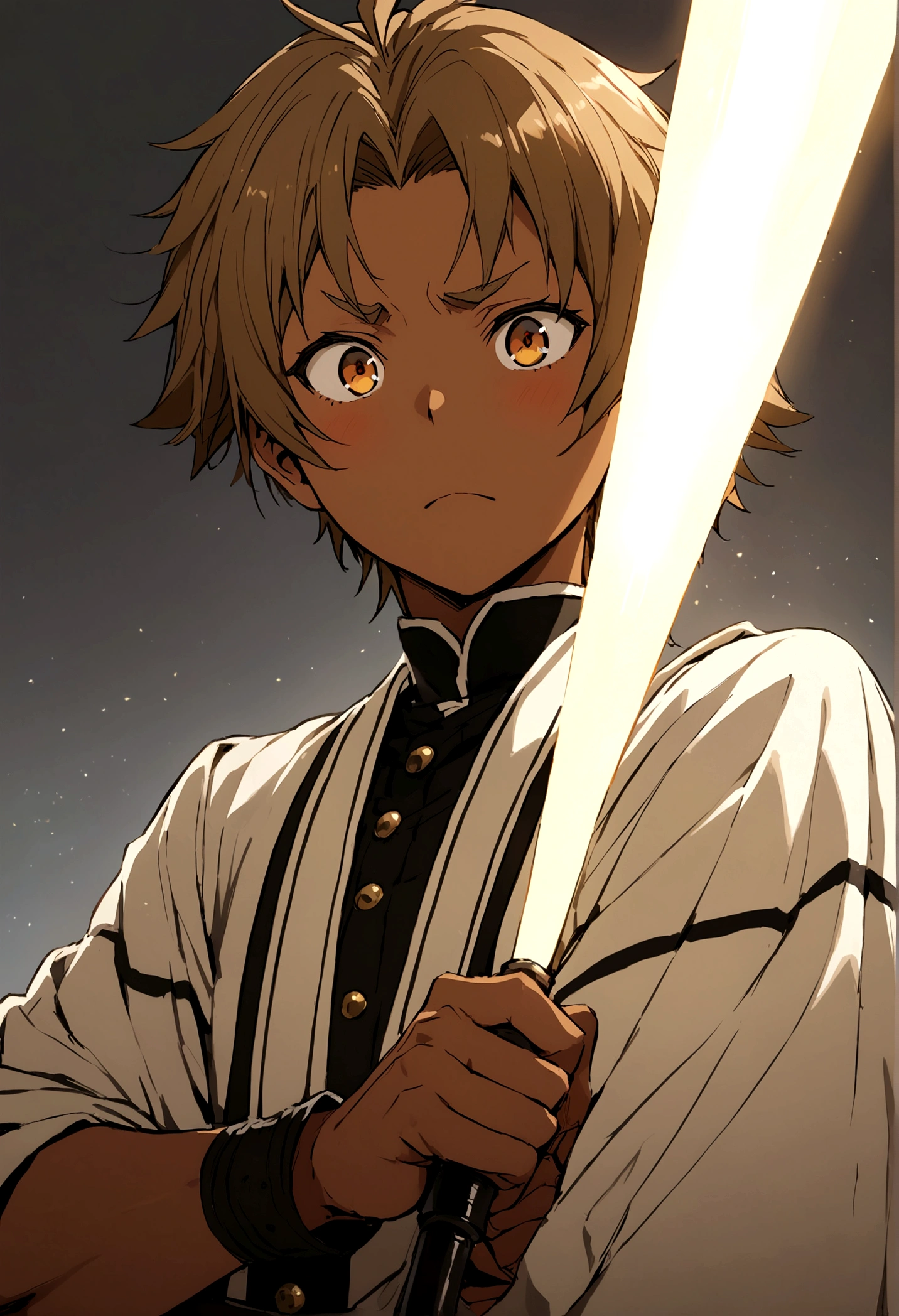 male rudeus greyrat boy from Mushoku tensei
with dark skin