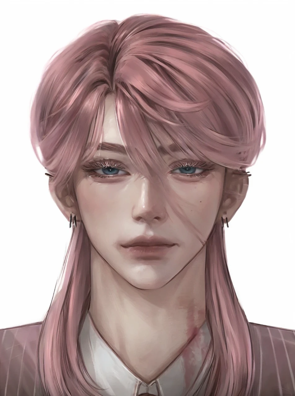 Sanzu haruchiyo, pink hair, pink long eyelashes, pink eyebrows, baby blue eyes, 1 boy, masculine.