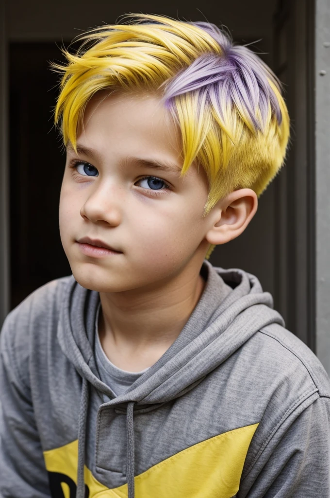 A boy with yellow middle hair and light purple-gray eyes.