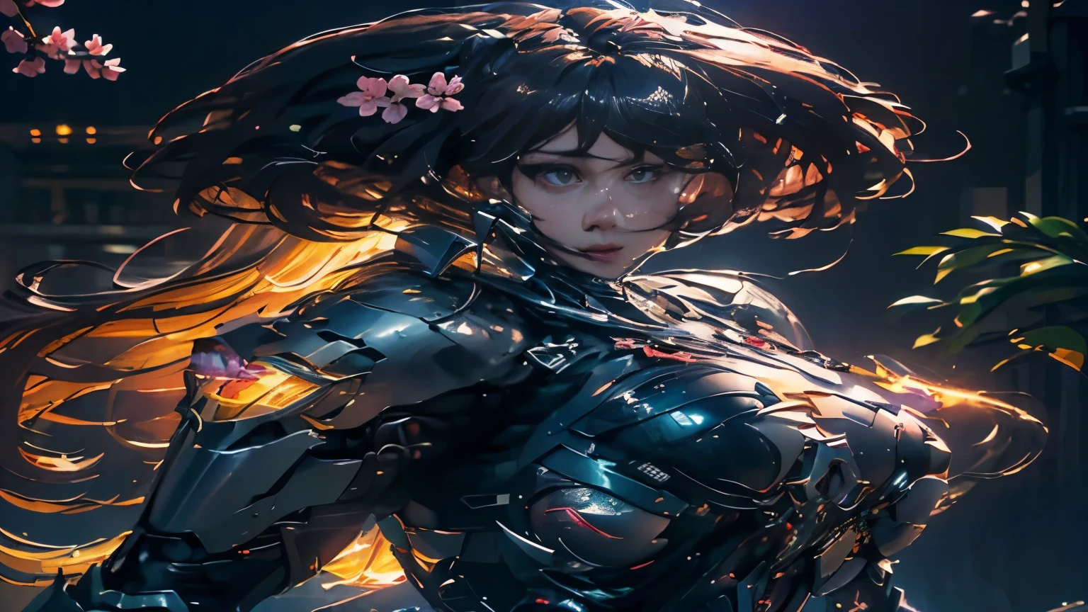 detailed beautiful detailed girl in a dreamy landscape, pink cherry blossom trees, sharp focus on female subject, digital painting, oil painting, cinematic lighting, vibrant colors, cinematic, intricate details, photorealistic, hyper realistic, high quality, (best quality,4k,8k,highres,masterpiece:1.2),ultra-detailed,(photorealistic,photo-realistic:1.37) niij cyberpunk