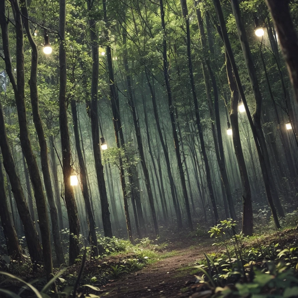 sinister dark forest at night with sinister plants