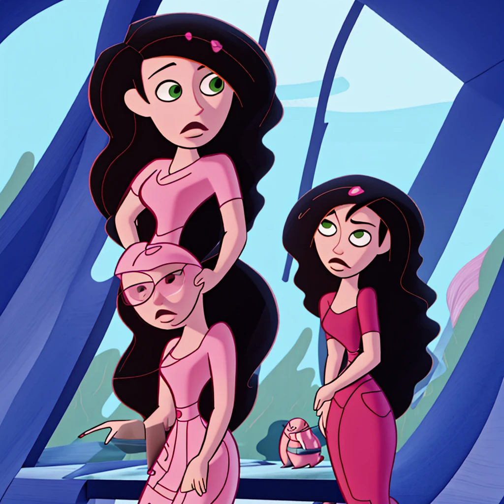Beautiful, masterpiece, Best quality, very detailed face, moonlight, 2 girls, kiss, perfect body, seductive, pomade, I look at the viewer, wide hips, Medium breasts, black hair with white lines,Long flowing hair, lip shape:ruby, (Body shape:Scales), see-through peignoir,Black peignoir, girl horny, full length, lying on the side, Sexy, Bedroom, ?????