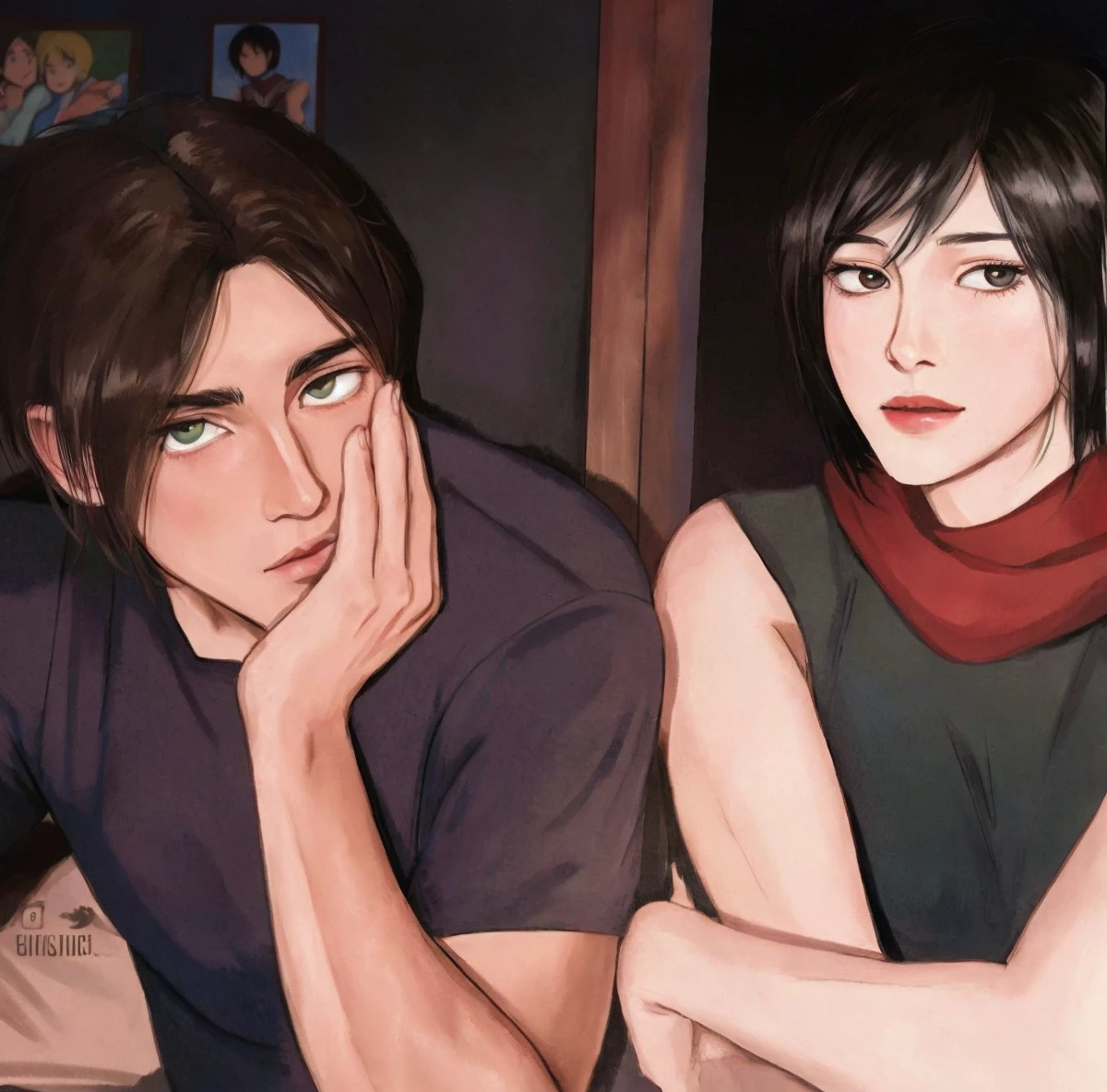 Eren yeager, mikasa Ackerman, 1 boy, 1 girl