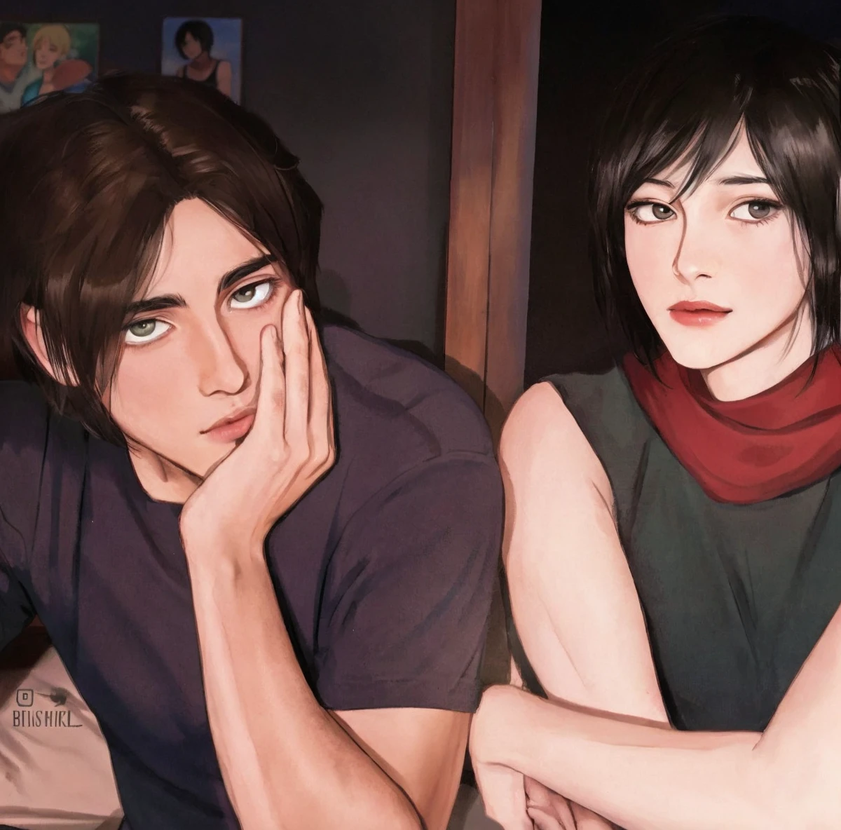Eren yeager, mikasa Ackerman, 1 boy, 1 girl