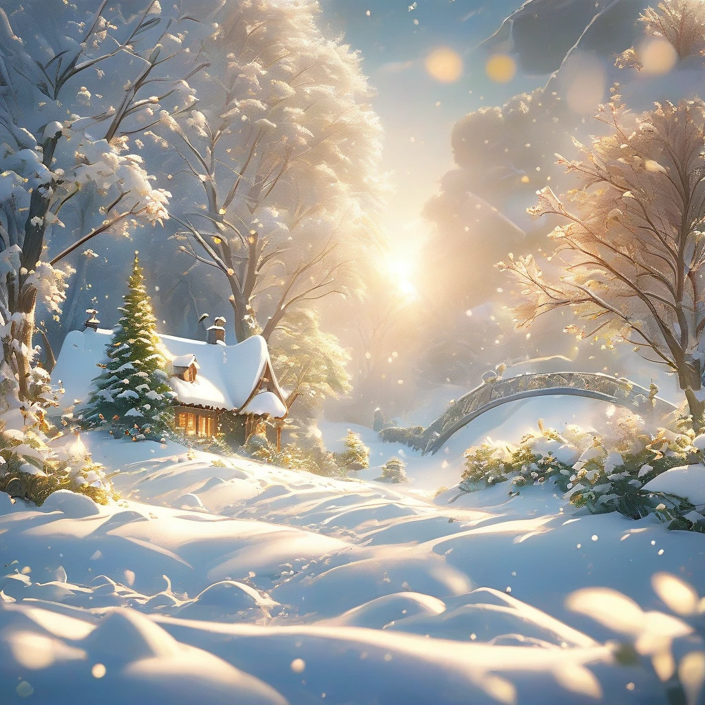 Snow Scene,snow,plant(((Romantic atmosphere)))(((fairy tale elements)))(((masterpiece))), ((best quality))
