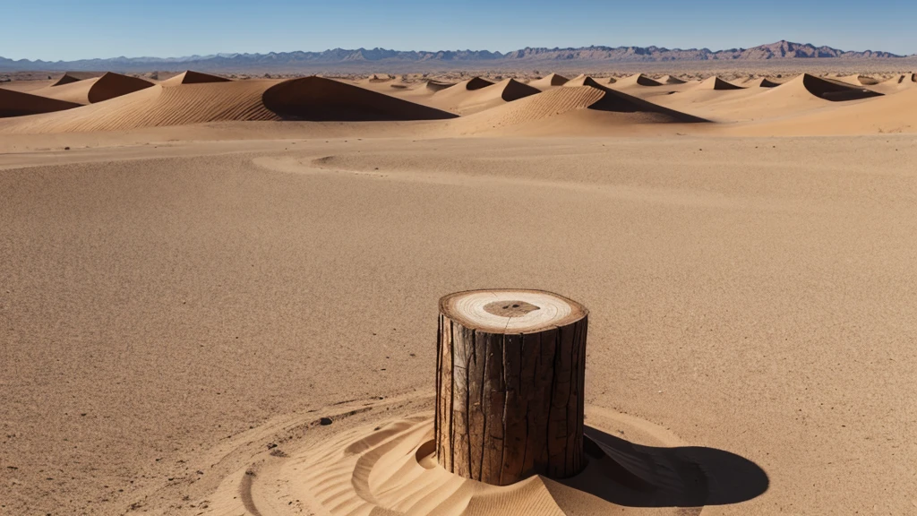 a log in the middle of a desert, realisitic