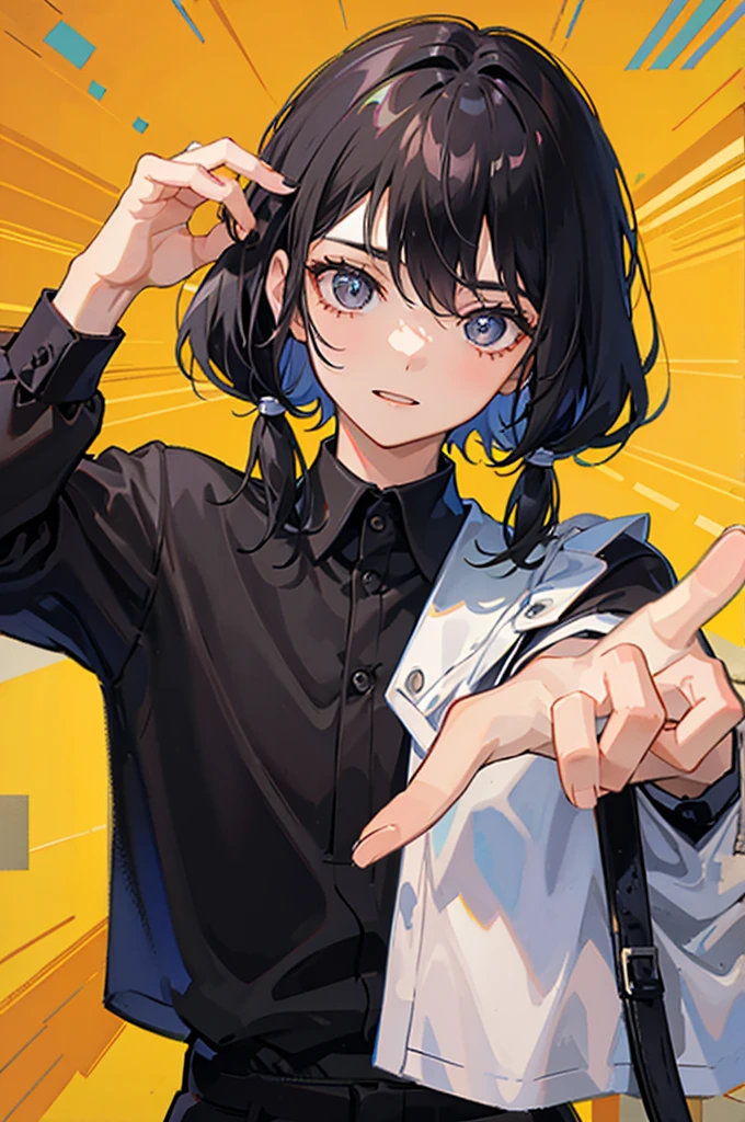 Poses, young boy, black hair 