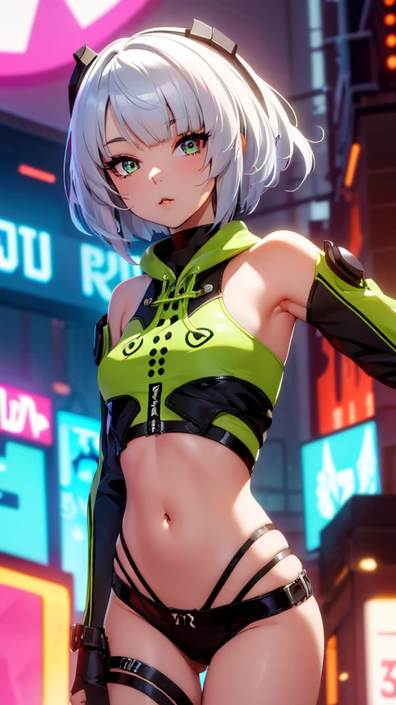 (best quality,highres:1.2),ultra-detailed,realistic,photorealistic:1.37,a beautiful girl (Anby Demara - Zenless Zone Zero) model in a pop style,18 years old,long legs,medium breasts,extremely detailed face (with emphasis on azure eyes),Her white-colored hair falls to her shoulders,She is dressed in provocatively erotic outfits that emphasize her slender sexy body,bent down, lifting her ass to the top,more sexy pose,illustration,colorful pop art style,dynamic lighting,neon colors.Nsfw