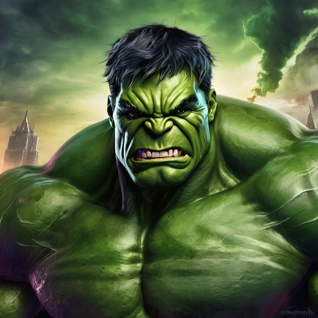 Create a portrait of hulk as evil villain