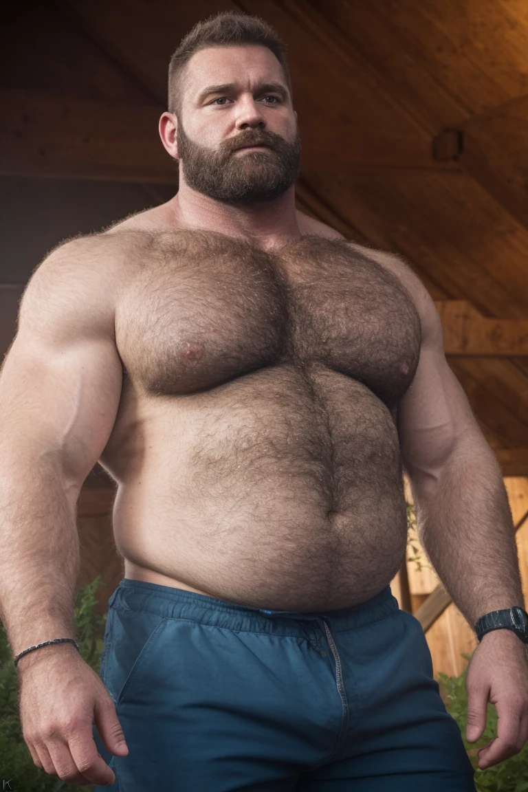 8K HIGH RESOLUTION HDR Very Extremely Realistic Very Detailed High Quality Create a professional studio-style 8K HDR Very Real photograph featuring a middle-aged daddy rugged bodybuilder muscle bears man , burly, very realy detailed hairy, 8K very realistic beared big daddy muscle bear,  and 8K very realistic detailed rugged burly man in shorts. Very Realistic detailed shorts, very realistic hair, very realistic beards, very realistic thick neck, very realistic neck lines, very realistic detailed neck, very realistic belly, very realistic burly chest, very realistic detailed hairy burly strong chest and arms, very realistic detailed hairy burly strong chest and arms, very realistic pecs, very realistic burly muscle bear body, very realistic nipples, very realistic burly muscle bear body, very realistic face, very realistic detailed face, very realistic eyes, very realistic detailed eyes, very realistic pupils, very realistic detailed pupils, very realistic nose, very realistic ears, very realistic facial features, very realistic burly arms, very realistic elbows, very realistic hands, very realistic pecs, very realistic belly, very realistic human man body, very realistic bellybutton, very realistic wrists, very realistic fingers, very realistic fingernails, very realistic shoulders, very realistic mouth, very realistic lips, very realistic detailed skin, very realistic skin, very realistic mens clothing, very realistic detailed mens clothing. 8K HDR Very Realistic Hairy Bearded Burly Muscle bear Photoshoot, A very realistic burly muscle bear man in a Farm,  8K HDR Very Realistic Intricately Detailed, 8K HDR very realistic detailed Farm surroundings, 8K HDR very realistic surroundings lighting, No Deformities, captured with a 85mm lens by a world famous photographer, 8K HDR Very Ultra Realistic and 8K HDR Very Realistic Photograph, 8K HDR Clear HDR Quality full with very realistic real details 