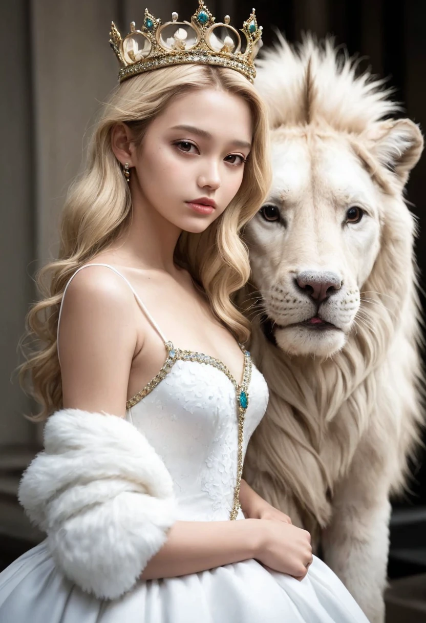 More jewelry and more details on the dress, long hair and bangs