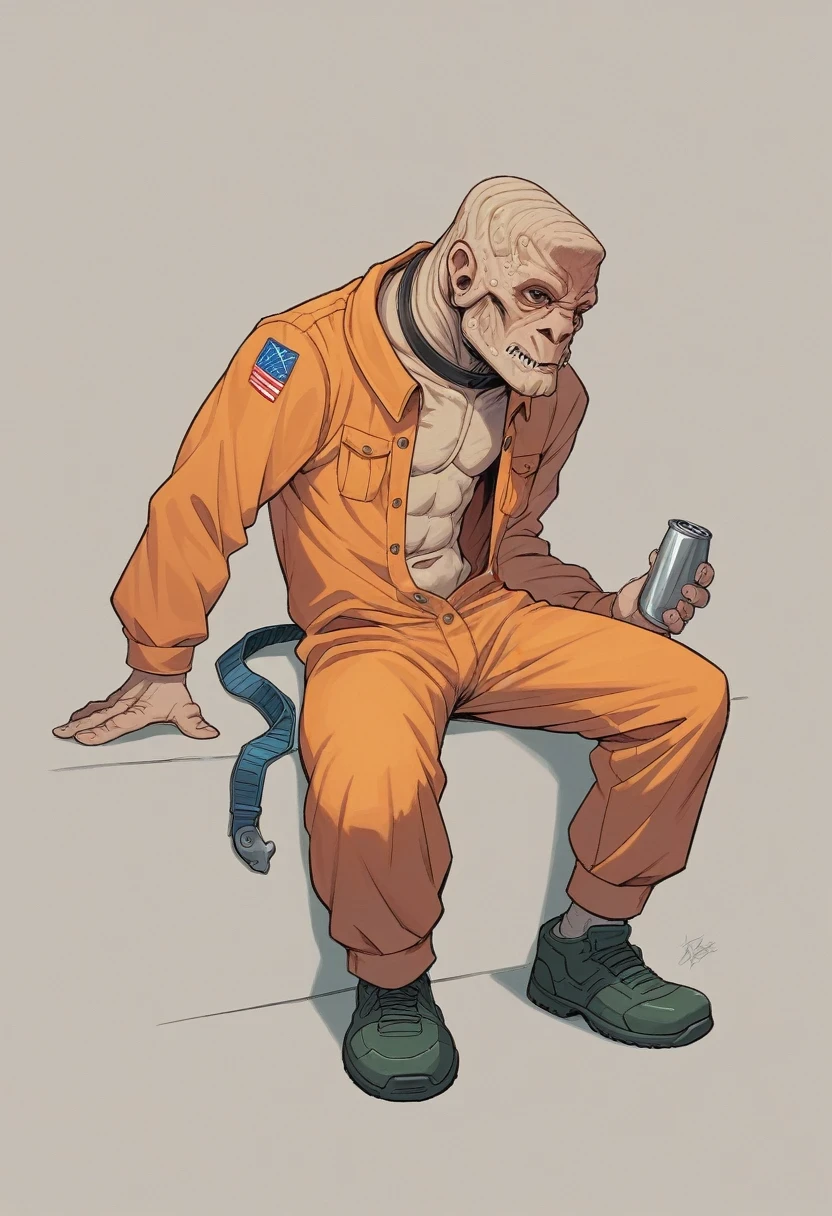 (Best quality, masterpiece: 1,1),  ((humanoid alien)), repairing a space rover, orange jumpsuit, in the hands of a monkey wrench, hyperrealistic, insanely detailed, this masterpiece of digital art can be compared with the wonderful works of Artgerm, Greg Rutkowski and Alphonse Mucha.