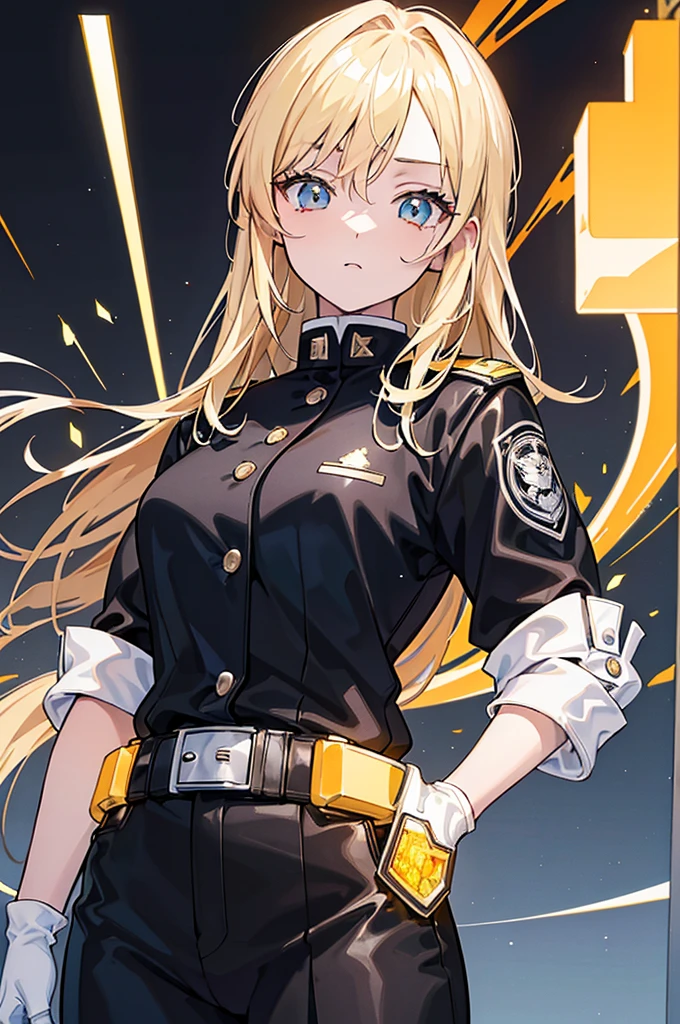 top quality, masterpiece, A high resolution, 8 k, Sweatshirt and girl in anime style, one girl, detailed line drawing, Bright white and bright amber style, Digital Enhancement, close-up, business black suit, face, Germany uniform in the 1930s, Form SS, leather gloves on hands