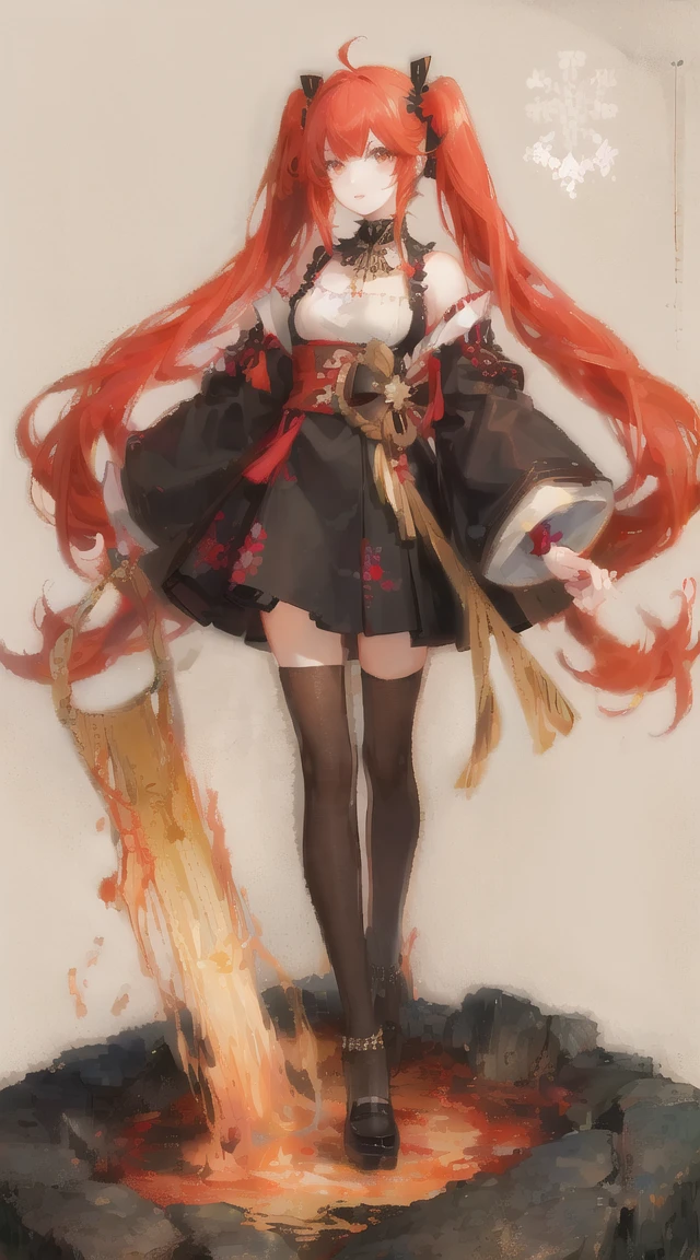 girl,full body,(detailed face:1.2), pure background,masterpiece, fashion,tokyo,harajuku,, long hair, red hair, twintails, blunt bangs, red and gold eyes, ((high quality)), (masterpiece), grandes peitos