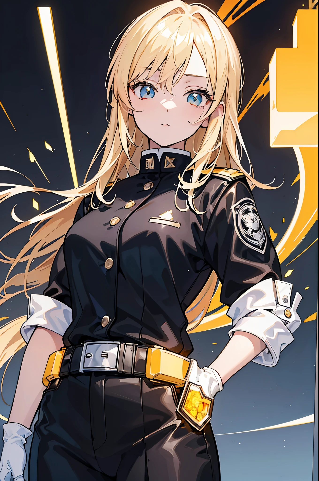 top quality, masterpiece, A high resolution, 8 k, Sweatshirt and girl in anime style, one girl, detailed line drawing, Bright white and bright amber style, Digital Enhancement, close-up, business black suit, face, Germany uniform in the 1930s, Form SS, leather gloves on hands